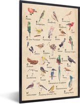 Poster in lijst kinderen - Poster kids - Wanddecoratie kinderkamer - Alfabet - Vogel - Educatief - Retro - Letters - 80x120 cm