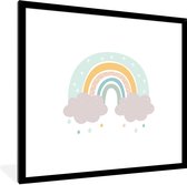 Poster in lijst voor kinderen - Kids wanddecoratie - Schilderij kinderen - Regenboog - Wolken - Regen - Kinderen - Pastel - 40x40 cm