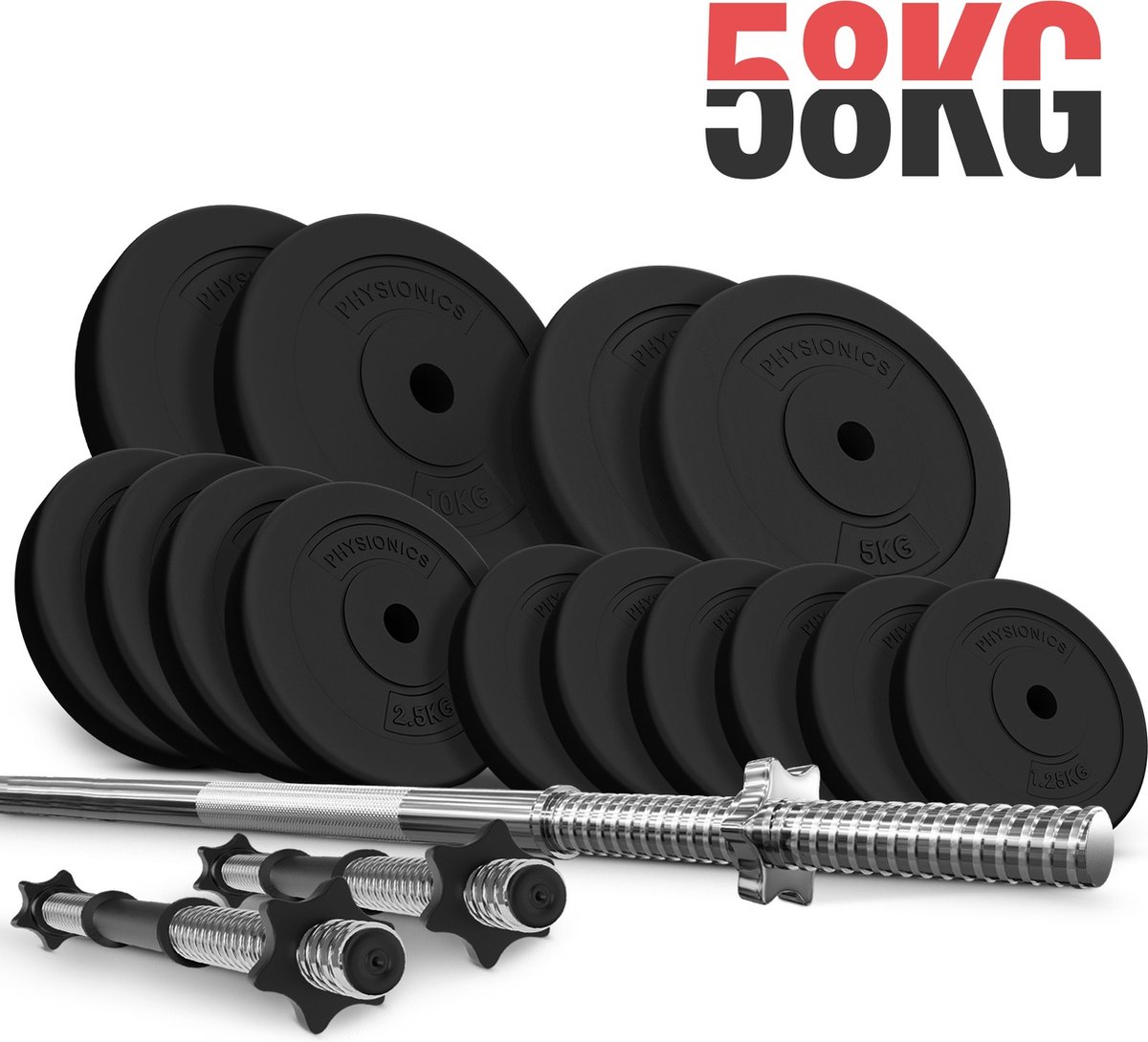 ScSPORTS® Jeu D'Haltères - Set De 29 Kg, Barres Courtes, Curl Et Longue 30 31 Mm Disques 2x5 4x2 5 4x1 25 8x0 5 Kg En Plastique Noir Set De Poids Pour Musculation Gym A La Maison