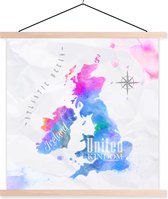Posterhanger incl. Poster - Schoolplaat - Wereldkaart - Engeland - Olieverf - 40x40 cm - Blanke latten