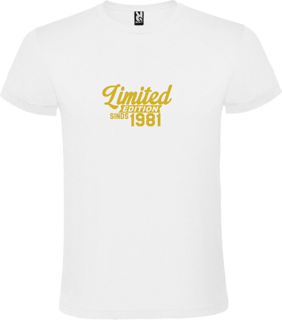 Wit T-Shirt met “Limited sinds 1981 “ Afbeelding Goud Size XS