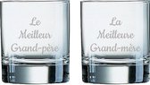 Whiskeyglas gegraveerd - 20cl - Le Meilleur Grand-père & La Meilleure Grand-mère