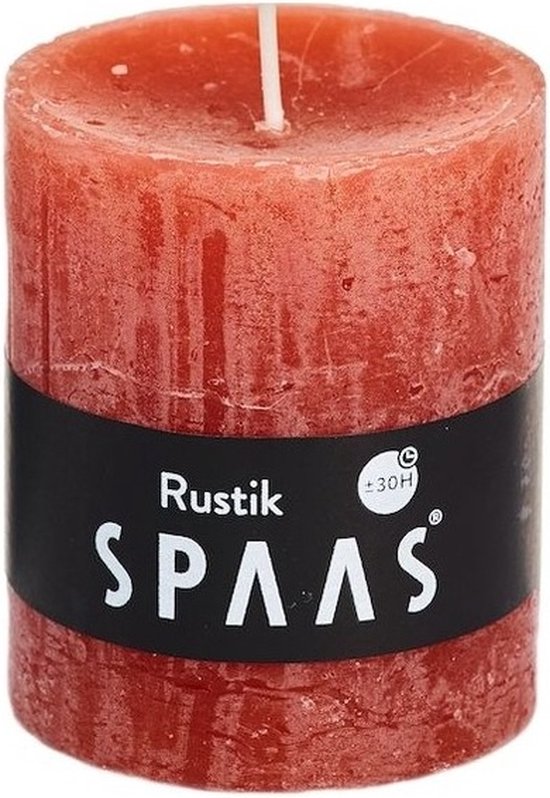 SPAAS Rustieke Cilinderkaars/Stompkaars - oranje - 7 x 8 cm - 30 branduren