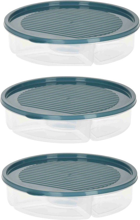 Lot 3 Boîtes Hermétiques Alimentaires Plastique Bleu, 0,6L Chacune, Avec Couvercle, Neuves