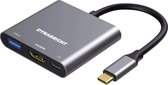 DynaBright USB-C naar HDMI - 3 in 1 Adapter - 4K@60Hz HDMI - USB C Hub - USB Hub 3.0 (10gbps) - PD100W - USB-C Opladen - Aluminium- Braided Cable - MacBook