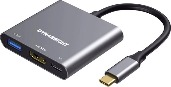 DynaBright USB-C naar HDMI - 3 in 1 Adapter - 4K@60Hz HDMI - USB Hub 3.0 (10gbps) - PD100W - USB-C Opladen