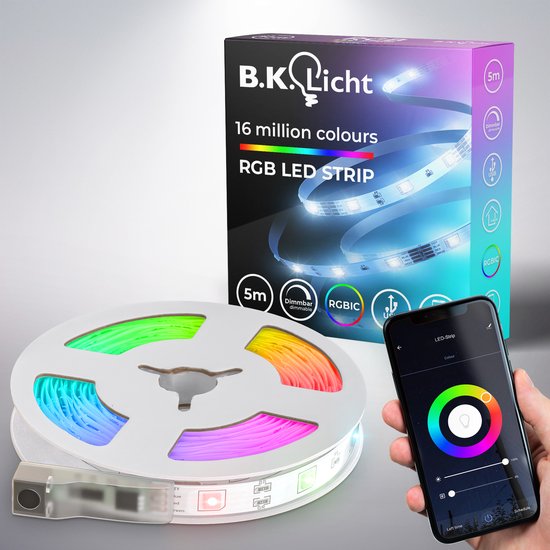 B.K.Licht - RGBIC LED Strip - 5 meter - smart WiFi - USB - muzieksensor - lopende verlichting - slimme verlichting - met App