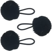 Fako Fashion® - Haarelastiekjes Met Pompom - Ø 5cm - 4mm Dik - 3 Stuks - Zwart