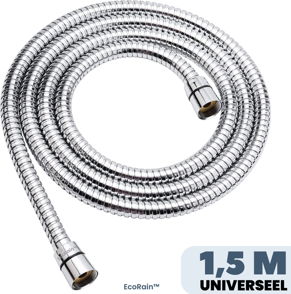 EcoRain© Universele Doucheslang 150 cm - Anti Lek - Universele Aansluiting Maat G ½ 1/2 - Draai Aansluiting - Doucheslang voor Handdouche en Regendouche - 2 Jaar Garantie - Chroom