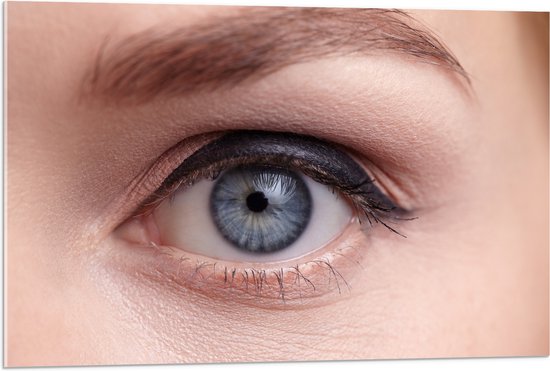 Acrylglas - Close-up van Opgemaakt Blauwkleurig oog - 90x60 cm Foto op Acrylglas (Met Ophangsysteem)