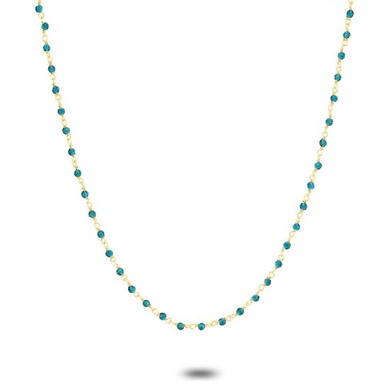 Twice As Nice Halsketting in 18kt verguld zilver, turquoise steentjes 38 cm+5 cm