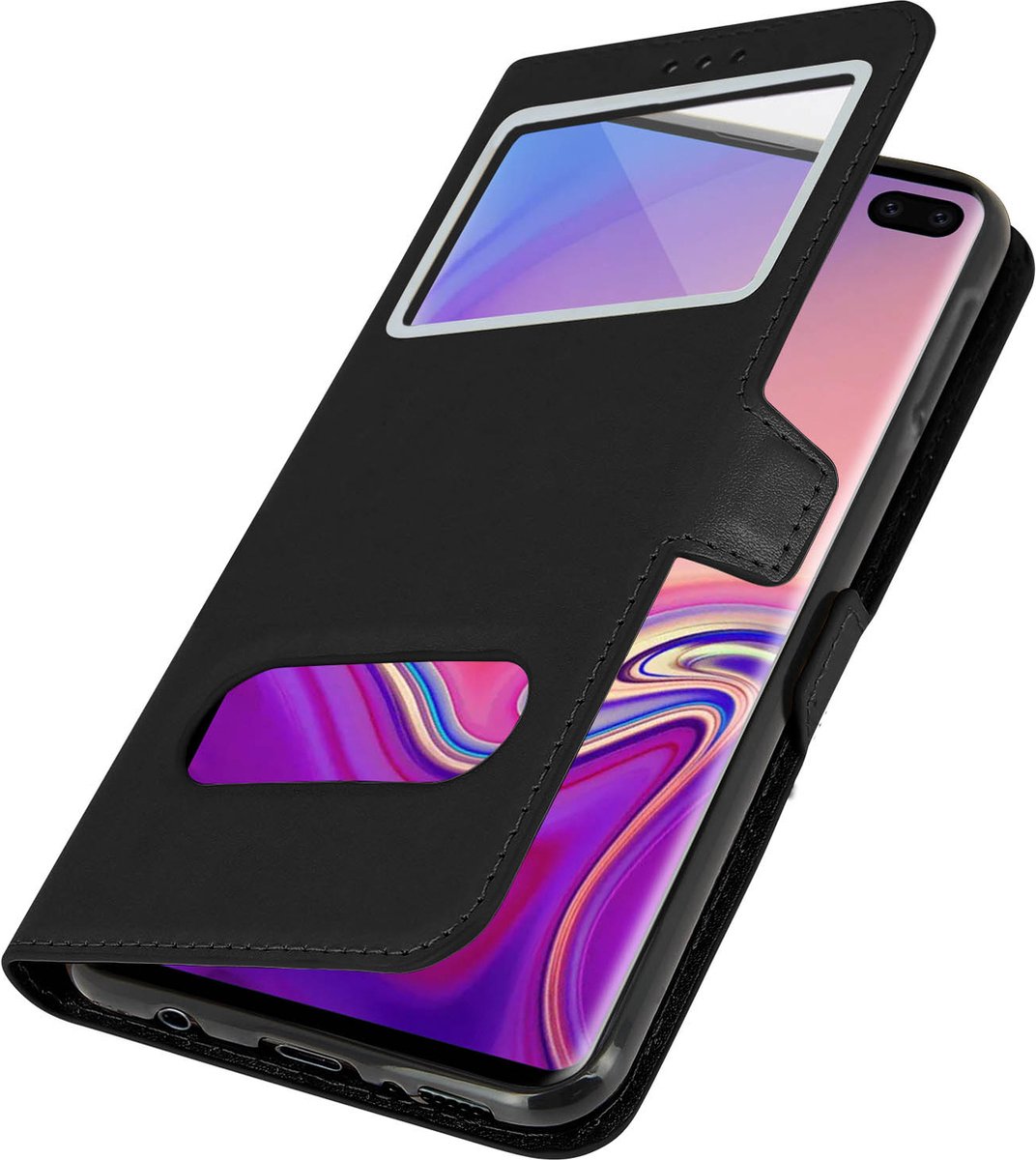 Avizar Foliohoes Geschikt voor Samsung Galaxy S10 Plus zwart met dubbel venster, Zwart