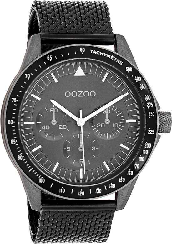OOZOO Timepieces - Montre gris foncé avec bracelet en maille de métal noir - C11114