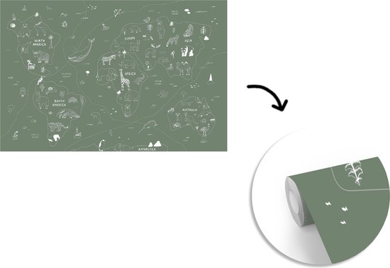 Fond d' écran - Carte Papier peint photo - Monde - Enfants - Vert - Largeur 450 cm x Hauteur 300 cm