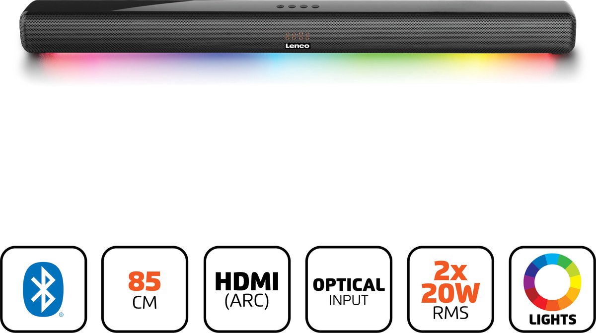 Zwart Soundbar 85cm - Bluetooth LED en | - verlichting Lenco - - HDMI bol met SB-042LEDBK