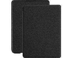 Lunso Geschikt voor Kobo Clara HD hoes (6 inch) - Vegan Saffiano Leren sleepcover - Zwart