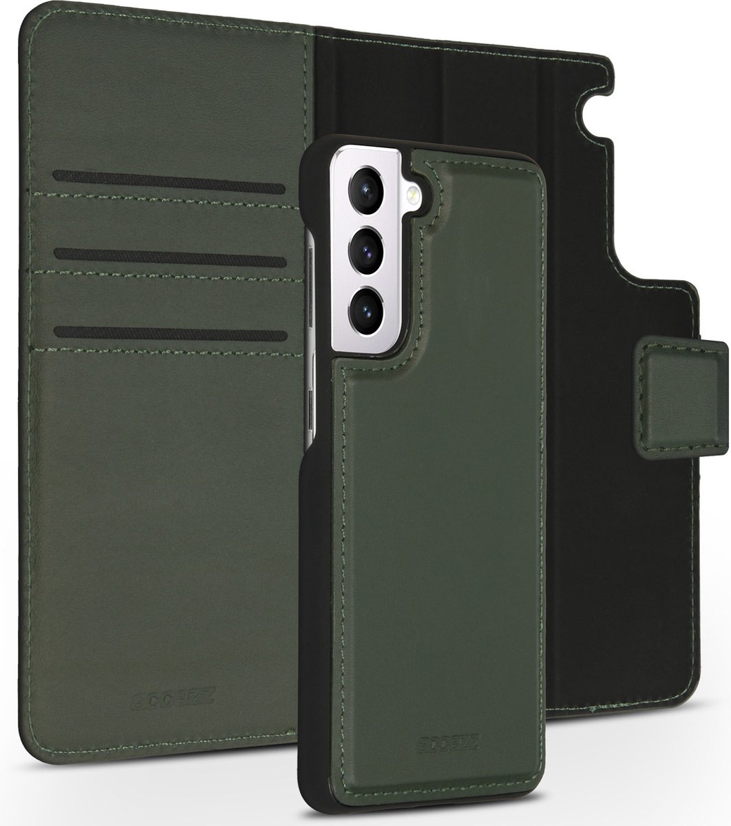 Accezz Hoesje Geschikt voor Samsung Galaxy S21 Hoesje Met Pasjeshouder - Accezz Premium Leather 2 in 1 Wallet Bookcase - Groen