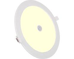 LED Downlight Slim - PIR Bewegingssensor 360° - Inbouw Rond 24W - Warm Wit 3000K - Mat Wit - Ø240mm