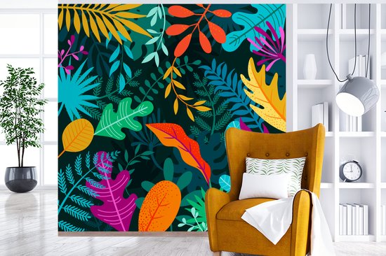 Papier peint - Papier peint photo Jungle - Feuilles - Couleurs - Largeur 240 cm x hauteur 240 cm
