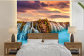 Behang - Fotobehang Waterval - Landschap - Wolken - Natuur - Breedte 220 cm x hoogte 220 cm