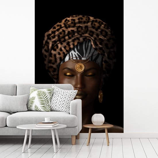 Papier peint - Papier peint photo Femme - Foulard - Marron - Largeur 160 cm x hauteur 240 cm