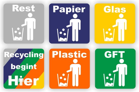 Le recyclage commence ici set de 6 stickers déchets