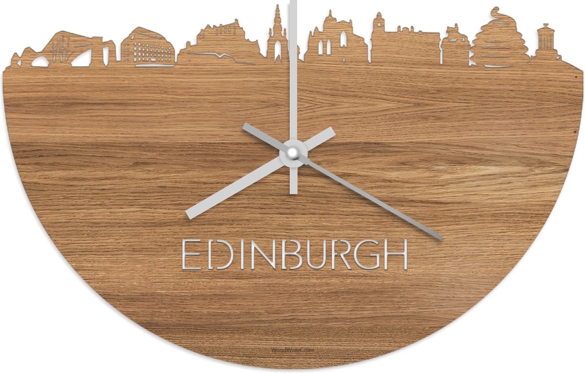 Skyline Klok Edinburgh Eikenhout - Ø 40 cm - Stil uurwerk - Wanddecoratie - Meer steden beschikbaar - Woonkamer idee - Woondecoratie - City Art - Steden kunst - Cadeau voor hem - Cadeau voor haar - Jubileum - Trouwerij - Housewarming - WoodWideCities