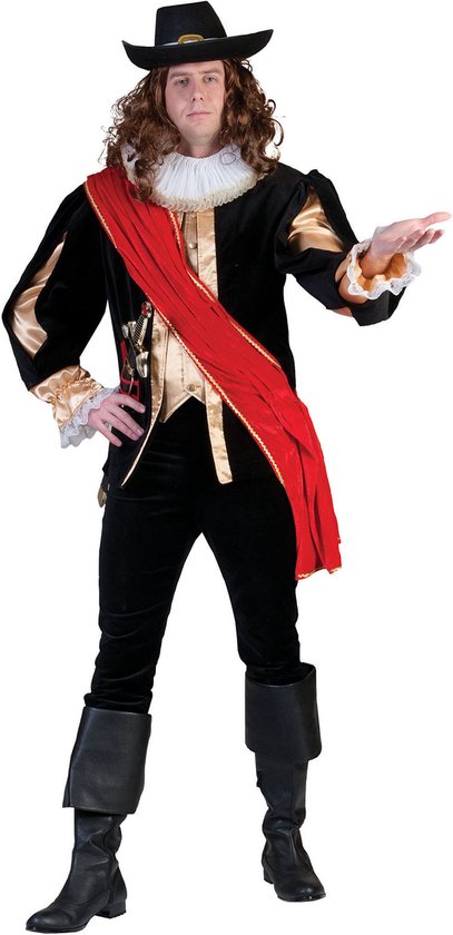 Funny Fashion - Piraat & Viking Kostuum - Nachtwacht Kapitein Frans Banning - Man - Zwart - Maat 52-54 - Carnavalskleding - Verkleedkleding