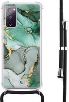 Hoesje met koord geschikt voor Samsung Galaxy S20 FE - Marble Design - Inclusief zwart koord - Crossbody beschermhoes - Transparant, Groen - ELLECHIQ