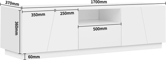 Meuble TV Moderne Haute Brillance - Meuble TV Wit avec Grain de Bois - Meuble TV Style Patchwork Biseauté - Longueur 170cm Blanc