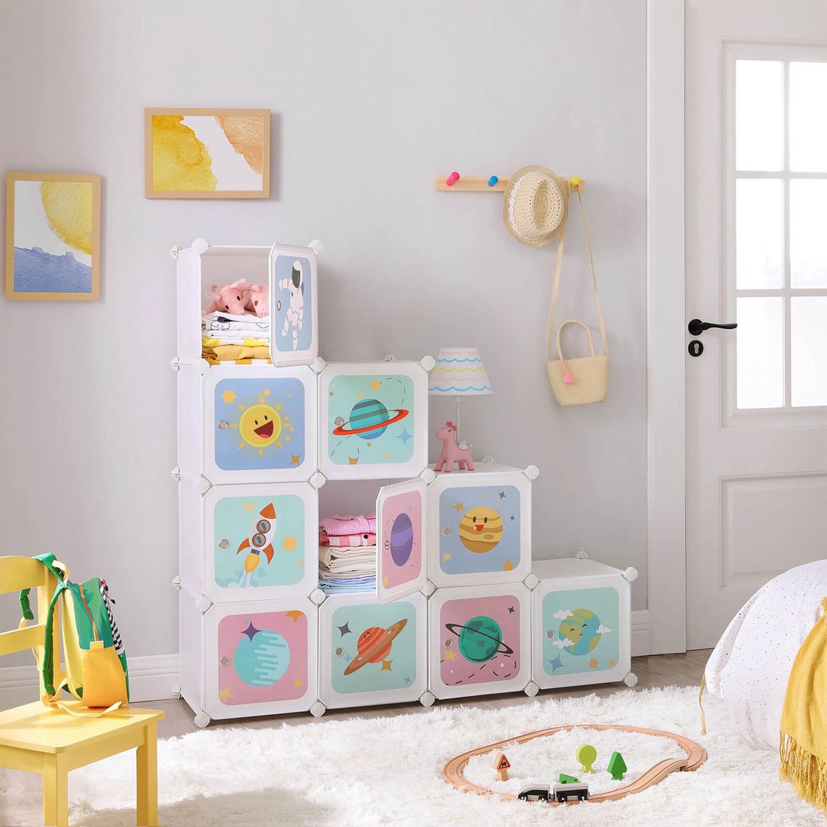Reksysteem - Met 10 kubussen - Opbergkast voor kinderen - Schoenenrek - Kast met deuren - 123 x 31 x 123 cm - Wit