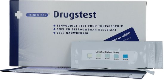 Testjezelf.nu Drugstest doos met alcohol kleurkaart. Blauw met wit.