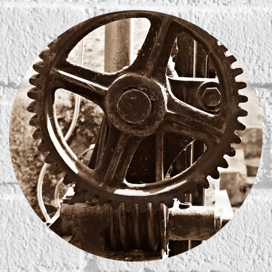 WallClassics - Muursticker Cercle - Engrenage de machine d'entraînement - 20x20 cm Photo sur Muursticker