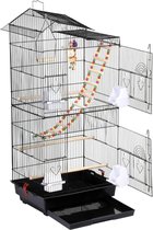 Service96 - Grande Cage à Oiseaux Comprenant mangeoires - perchoirs - balançoire - Cage à Perroquets - Cage à Perruches - Cage à Oiseaux pour l'intérieur et l'extérieur - 2 Portes - Tiroirs Amovibles - Zwart - 99 x 35,5 x 46 cm