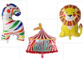 Ballonnen Circus - 3 stuks - XL ballon - folie ballonnen - circustent - happy birthday - leeuw - paard - verjaardag - kind