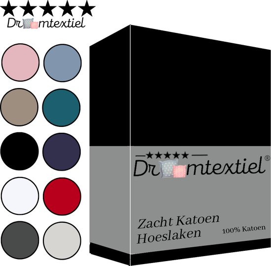 Droomtextiel Zacht Katoenen Hoeslaken Zwart 80x200 cm - Hoge Hoek - Perfecte Pasvorm - Heerlijk Zacht
