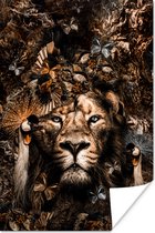 Poster Vlinder - Vogels - Leeuw - Dieren - 40x60 cm - Poster leeuw