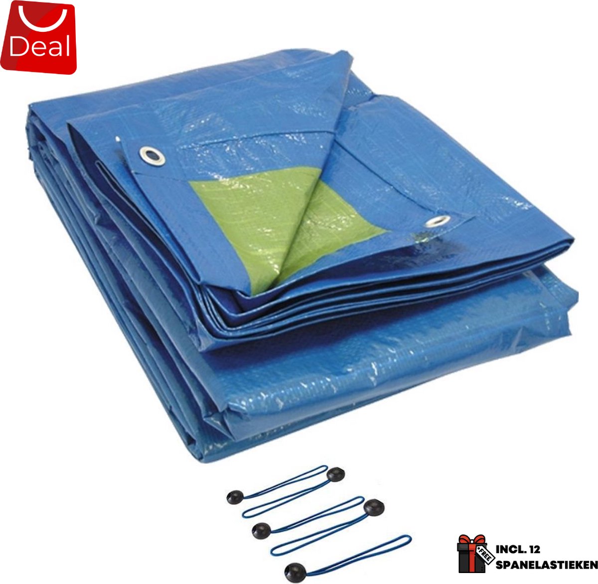 Deal Tools Waterdicht Afdekzeil 2 x 3 Meter - Slijtvast - 3-Laags - Beschermhoes - Afdekhoes - Bouwzeil - Inclusief 12 Spanelastieken van 150 mm