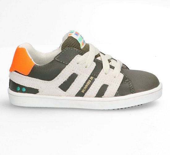 BunniesJR 223322-569 Jongens Lage Sneakers - Groen/Beige/Oranje - Leer - Veters