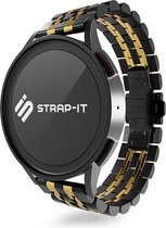 Strap-it Smartwatch bandje 22mm - Luxe duo stalen schakel horlogeband geschikt voor Samsung Galaxy Watch 3 45mm / Galaxy Watch 1 46mm / Gear S3 Classic & Frontier - Amazfit GTR 47mm / GTR 2 / 3 / 4 - Fossil Gen 5 / 5e 44mm / 6 44mm - zwart/goud