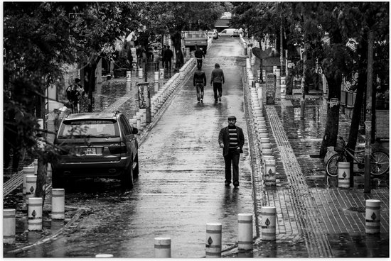 WallClassics - Poster Brillant - Village en Zwart& Blanc - 90x60 cm Photo sur Papier Poster avec Finition Brillante