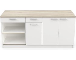 Trendmeubel -Keukenkast - onderkast Cooking 180cm in witte melamine met eiken blad