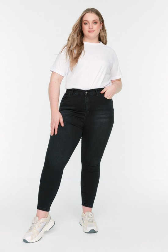 Trendyol Dames hoge taille flare been regular fit plus size broek broek, Zwart, 3XL Grote maten