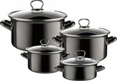 Ensemble de casseroles émaillées de luxe Emalia Metalico 8 pièces 1,4L, 1,9L, 2,9L et 5,6L noir graphite - convient à toutes les sources de chaleur - Aspect professionnel - Émail - peut être mis au koelkast