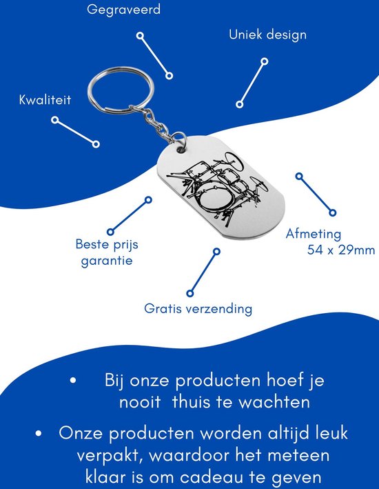 Akyol - Drumstel Sleutelhanger - Drum - kado voor een drummer - muziek - 2,5 x 2,5 CM