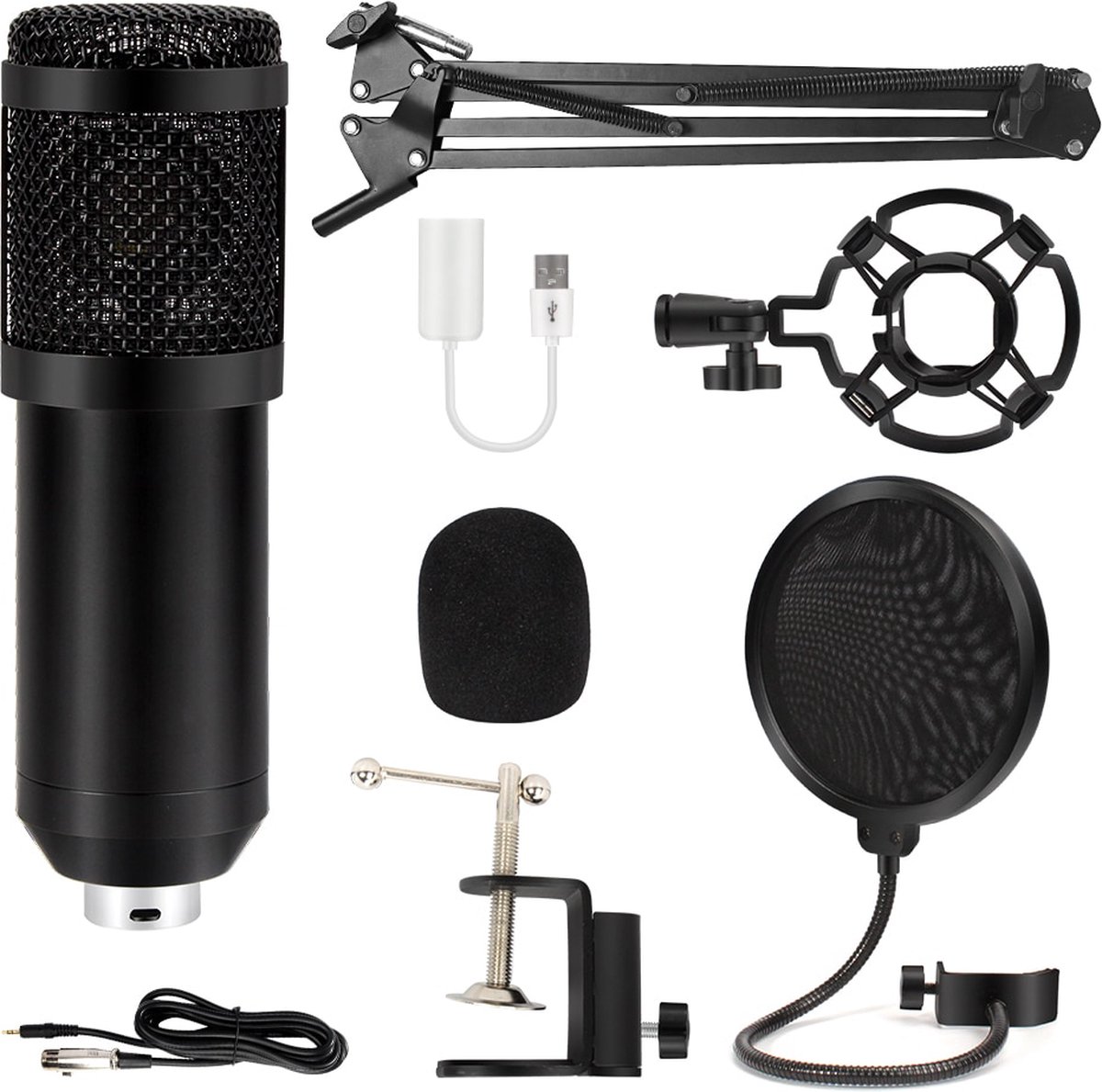 Brandie® - Microfoon - Condensatormicrofoon - Ruisonderdrukking - Helder Geluid - Ultrahoge gevoeligheid - Wijdverspreide toepassing - Professionele Opnameset - Voor Omroepzangopnames - Met V8-geluidskaart - Zwart