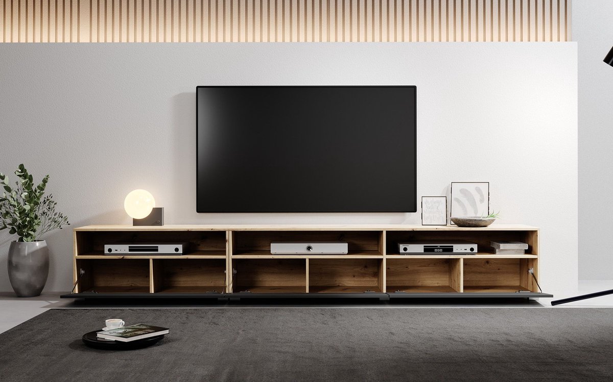 Furniture Square - Meuble TV DIAMOND - Zwart Mat - 240cm (2x120cm