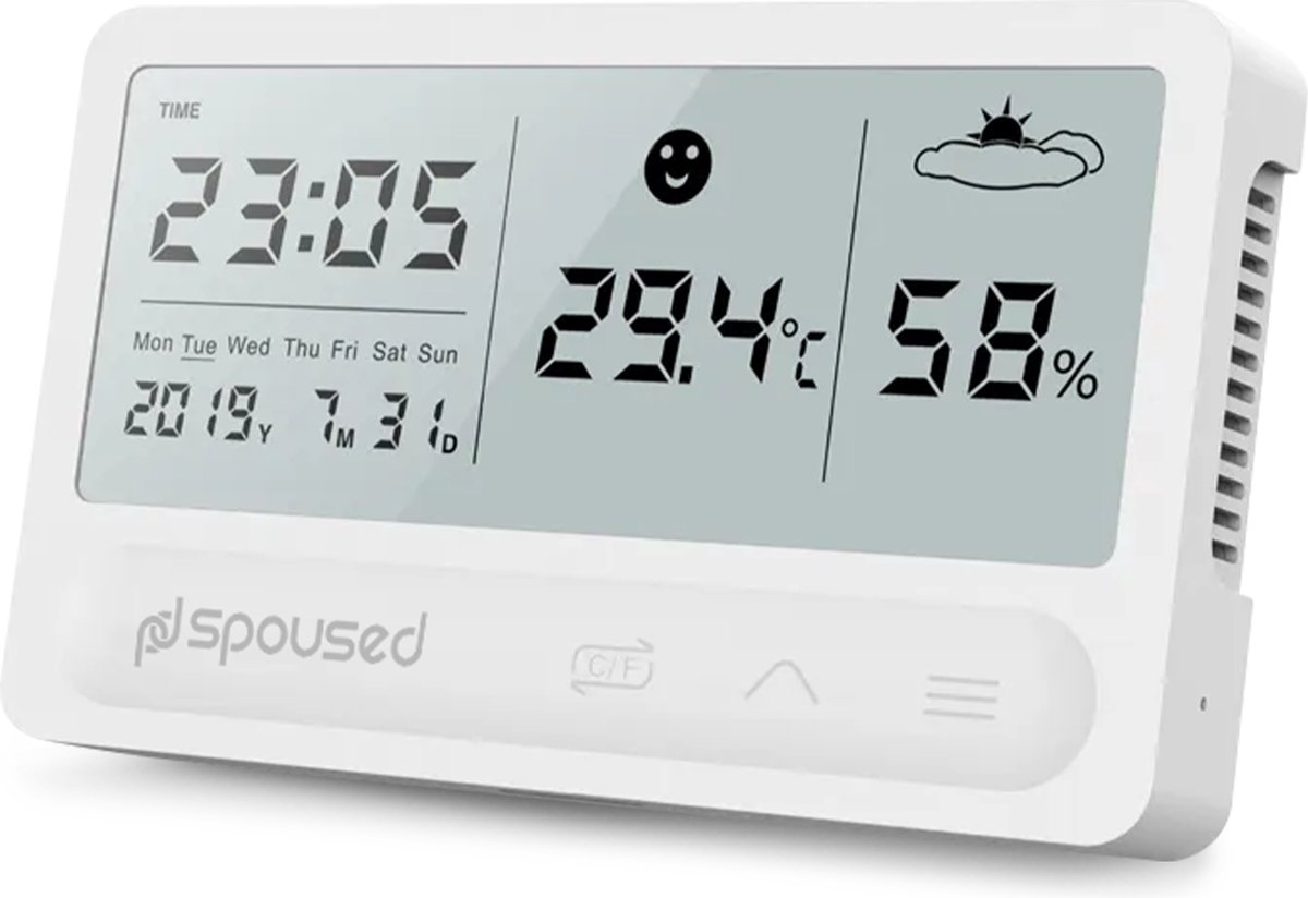 Spoused Digitale Hygrometer - Thermometer voor binnen - Luchtvochtigheidsmeter - Weerstation - Wit