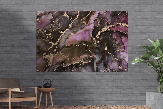 Affiche de jardin Marbre - Or - Pierre - Abstrait - 190x120 cm - Décoration murale extérieure - Affiche de jardin - Toile de jardin - Affiche de clôture - Peinture de jardin