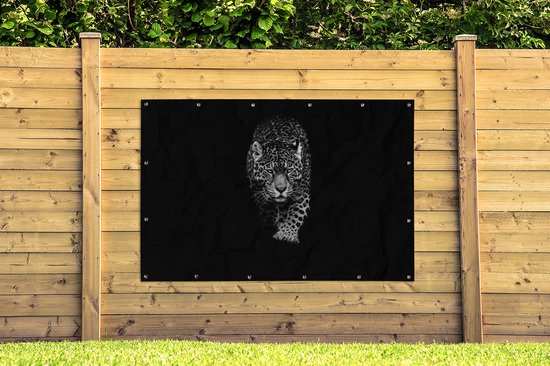 Décoration murale Animaux - Zwart - Léopard - Wit - Sauvage - 180x120 cm - Poster jardin - Toile jardin - Poster extérieur